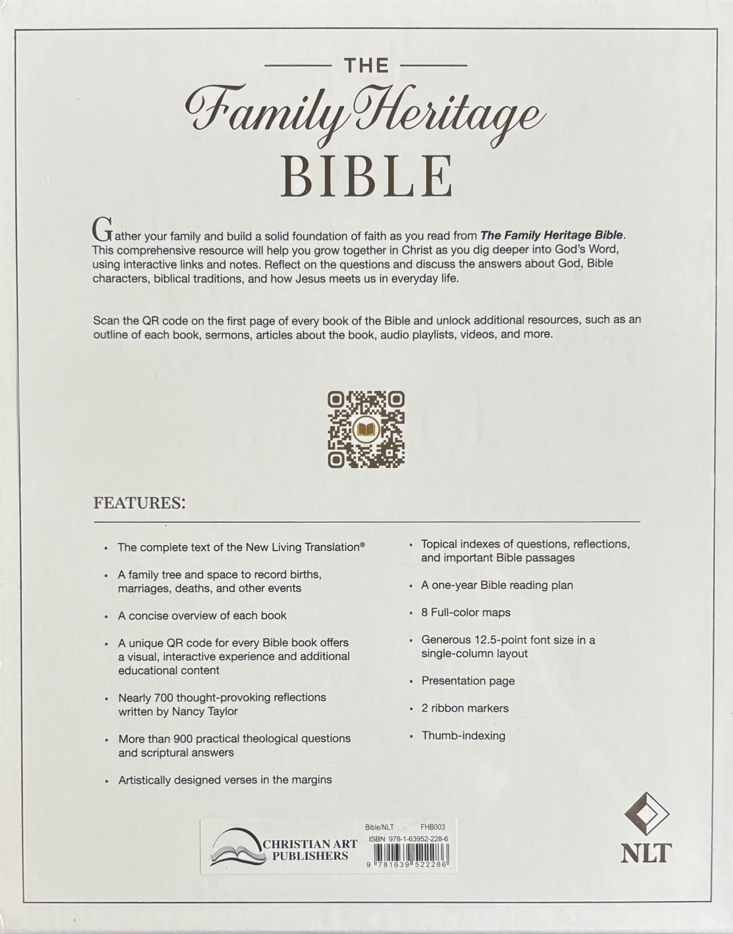 NLT, Family Heritage Bible, White Faux Leather, with Family Tree Pages image 2