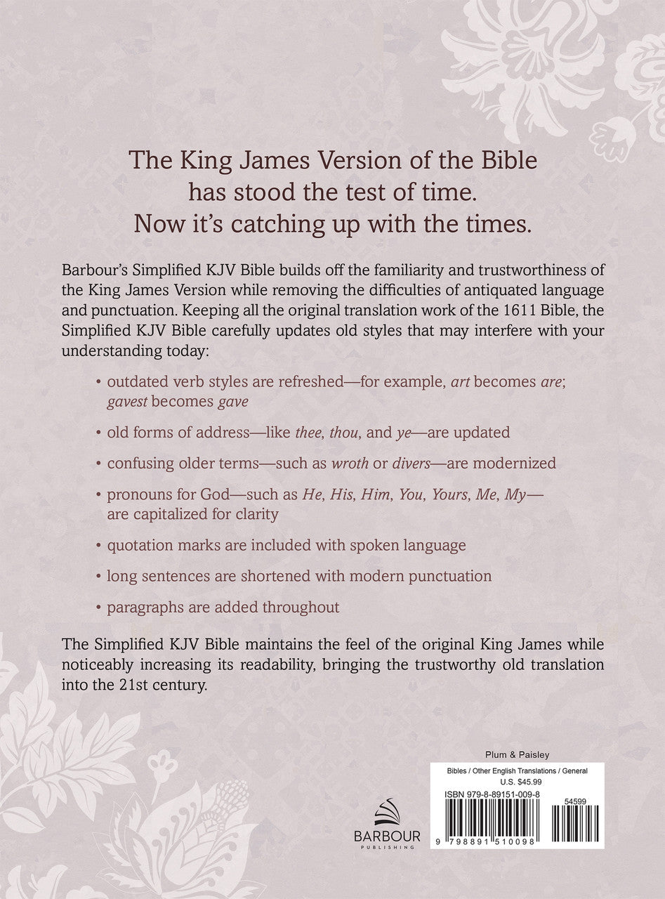 Barbour Simplified King James Bible--Large Print- Plum & Paisley image 1