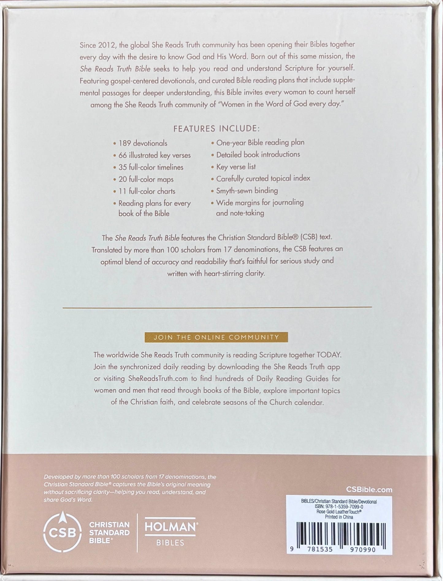 CSB She Reads Truth Bible, Rose Gold LeatherTouch, Full-Color Design image 2