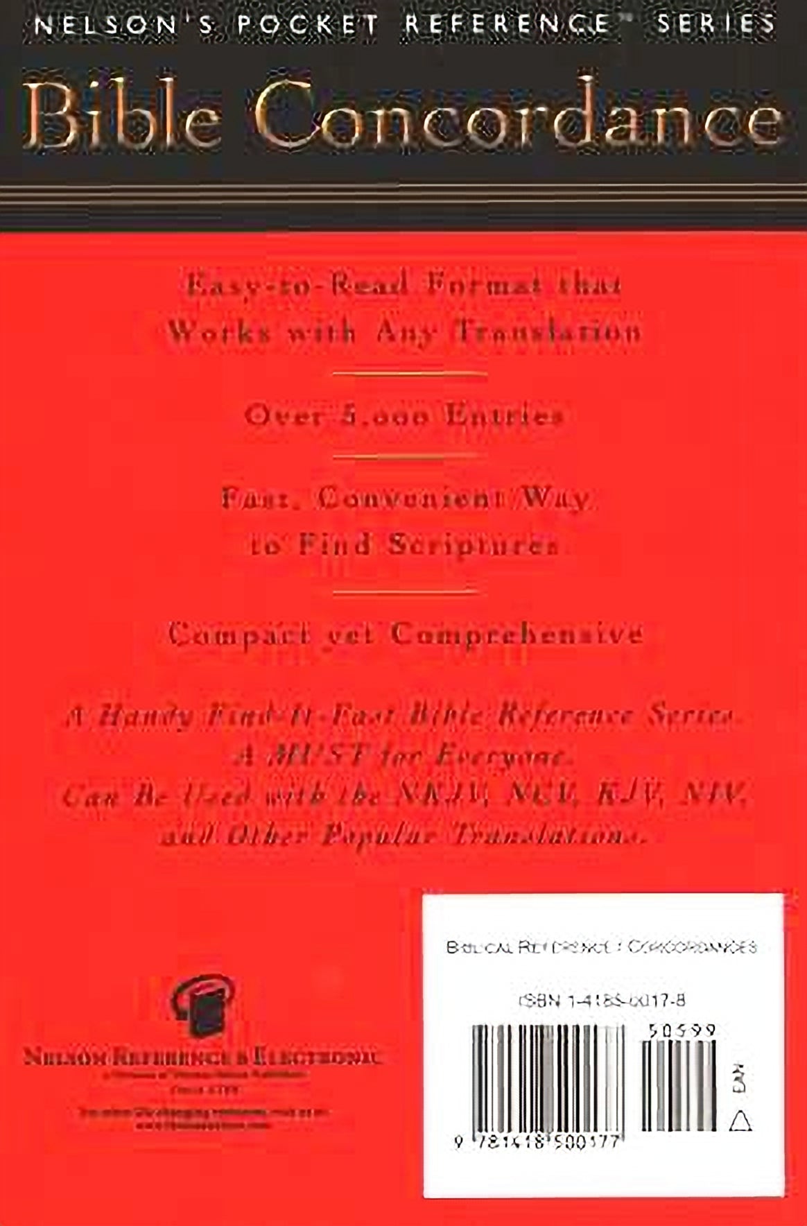 Bible Concordance, Nelson's Pocket Reference Series Paperback image 1