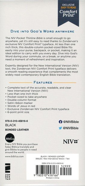 NIV, Pocket Thinline Bible, Bonded Leather, Black, Red Letter, Comfort Print image 2