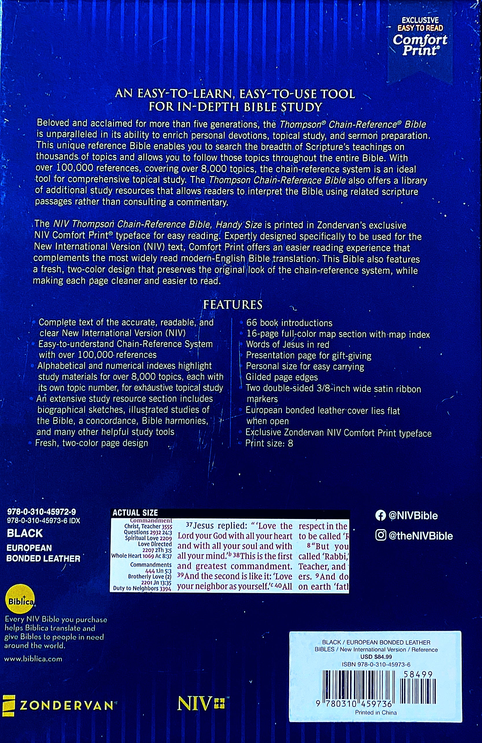 NIV, Thompson Chain Reference Bible, Handy Size, European Bonded Leather image 2