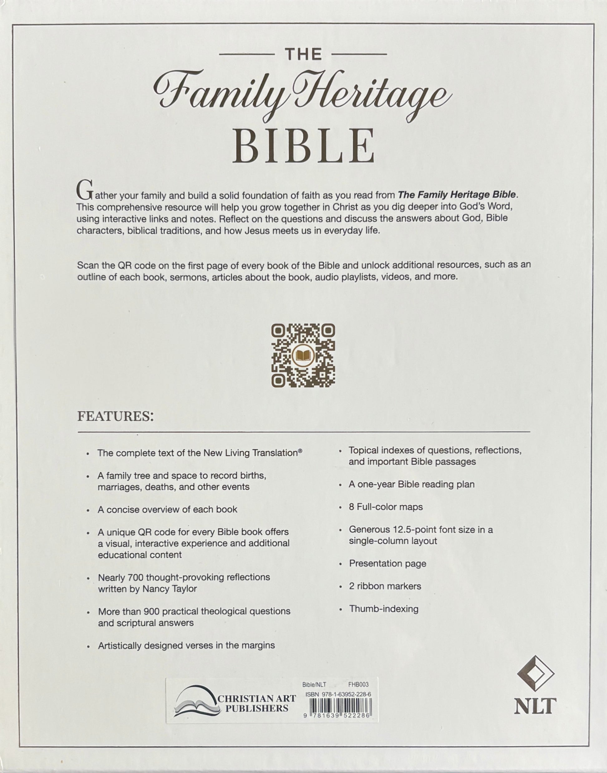 NLT, Family Heritage Bible, White Faux Leather, with Family Tree Pages image 2