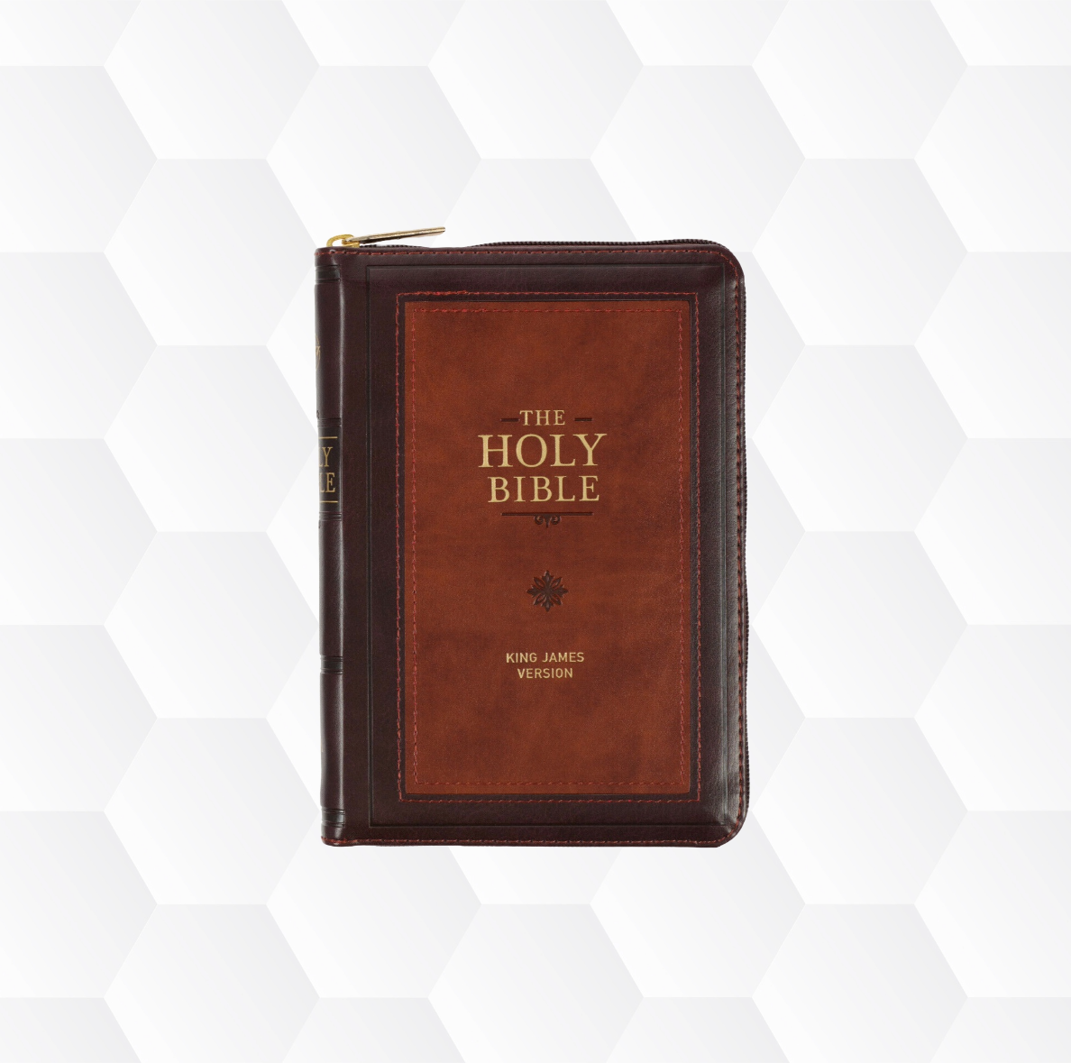 Compact Bible KJV Faux Leather Burgundy/Saddle Tan, Zipper Closure image 0