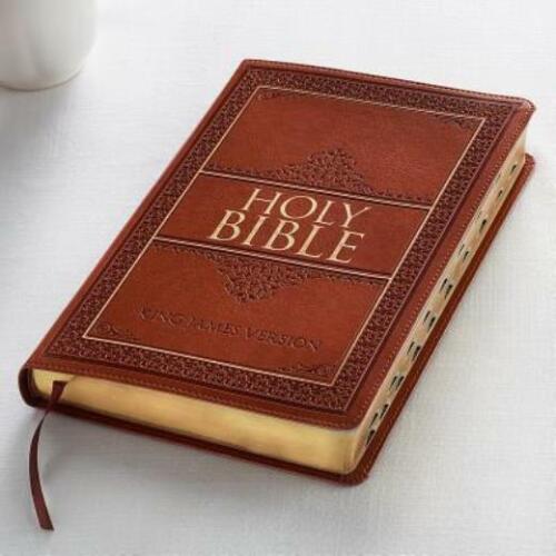 KJV Holy Bible, Thinline Large Print, Tan Faux Leather, Thumb Indexed image 0