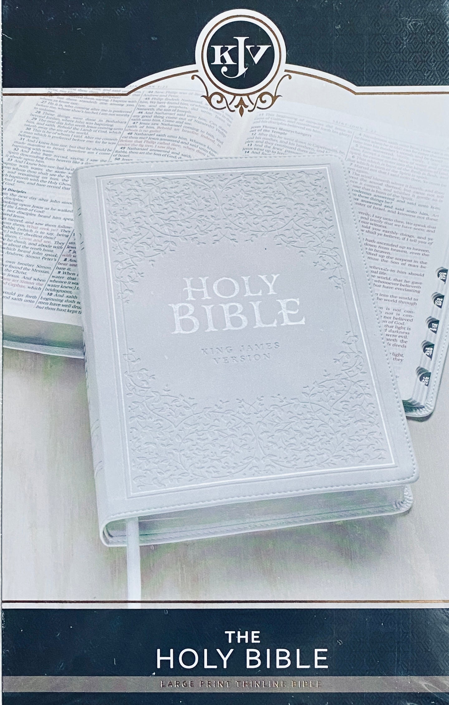 KJV Thinline Faux Leather White Wedding Bible, Thumb Indexed image 1