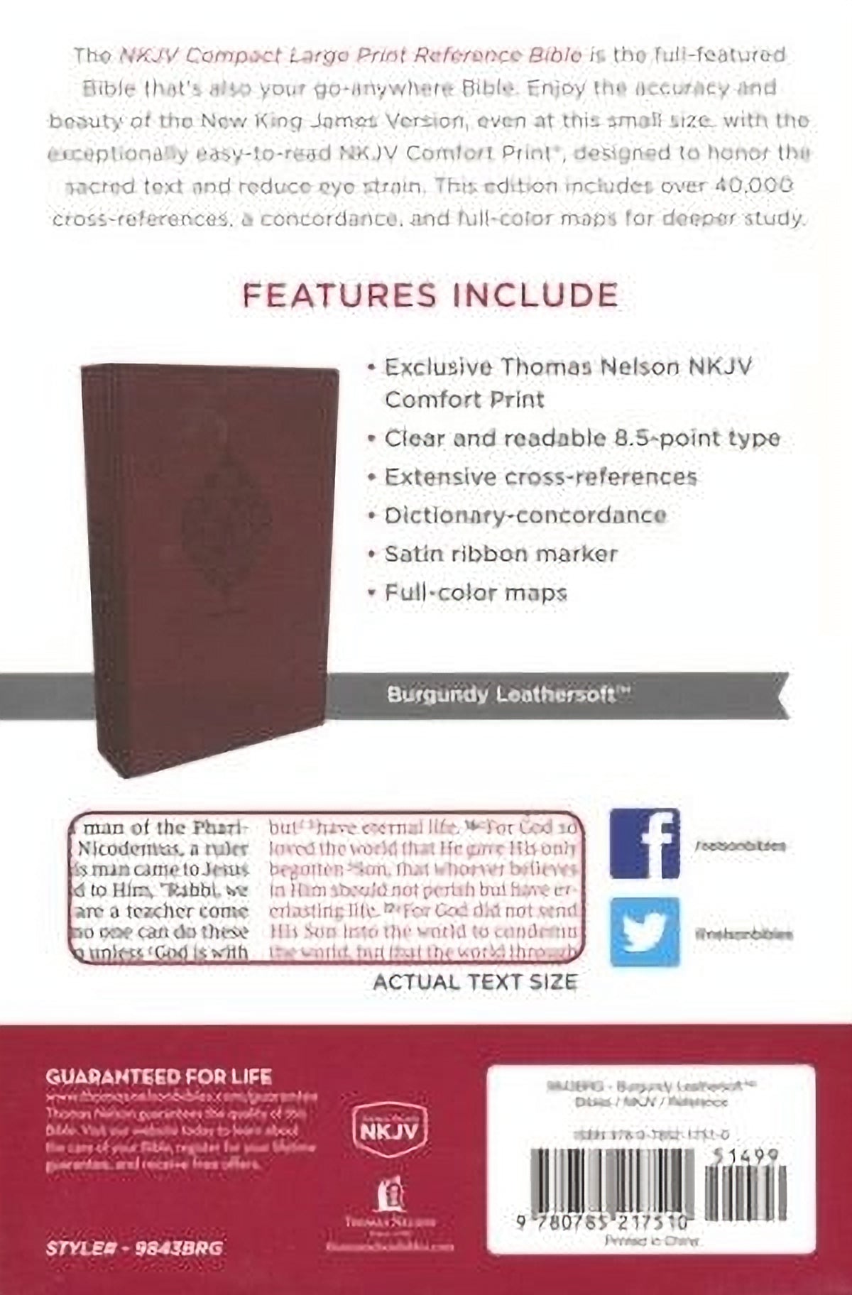 NKJV Reference Bible, Compact Large Print, Leathersoft, Burgundy image 2